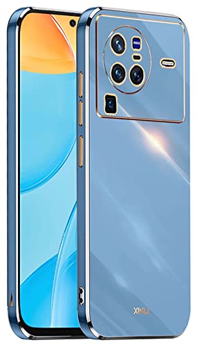 YUWEN Handyhülle für VIVO X80 Pro Hülle, Bunte und Glänzende TPU Silikon Case mit Goldenem Rand Design - Blau von YUWEN
