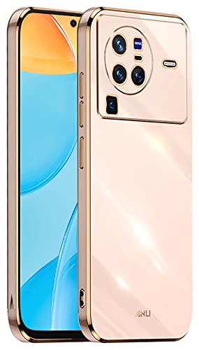 YUWEN Handyhülle für VIVO X80 Pro Hülle, Bunte und Glänzende TPU Silikon Case mit Goldenem Rand Design - Rosa von YUWEN