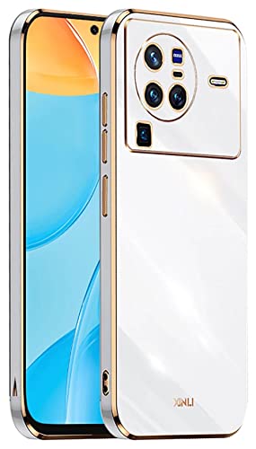 YUWEN Handyhülle für VIVO X80 Pro Hülle, Bunte und Glänzende TPU Silikon Case mit Goldenem Rand Design - Weiß von YUWEN