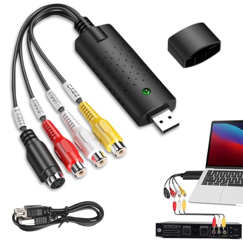 USB 2.0 Audio Video Grabber Konverter USB Video Grabber Video Audio Wandler Video Capture Adapter Analog Digital Wandler Video mit Adapter für VHS/VCR/TV zu DVD für Windows11/10/8/7/Mac, Schwarz von YUWJOOWEE