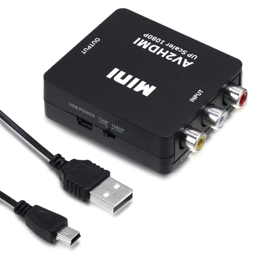 YUWJOOWEE RCA zu HDMI Adapter, AV zu HDMI Konverter, 1080P H DMI auf Cinch Adapter mit USB Ladekabel für TV/PC/PS3/STB/Xbox VHS/VCR/Blu-Ray DVD-Player von YUWJOOWEE