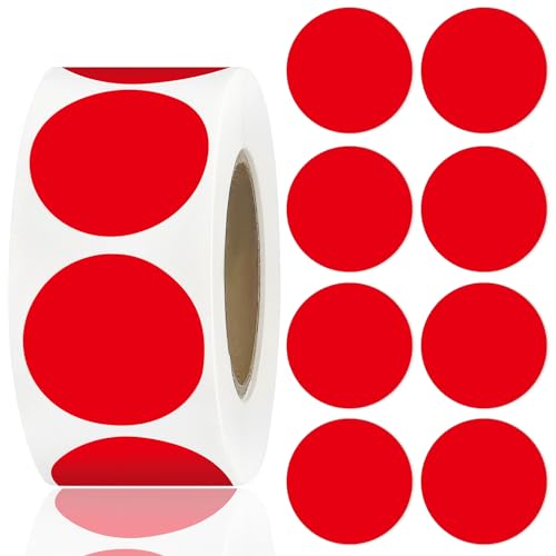500 PCS Rot Runde Farbe Codierung Kreis Dot Aufkleber Runde Aufkleber Klebeetiketten Auf Einer Rolle Für Büro Klassenzimmer, 2,5 cm/1 Zoll von YUXIANLB