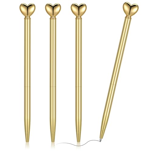 YUXIANLB 4 Stück Herzförmige Kugelschreiber Einziehbare Metall-Dekorationsstifte 1,0 Mm Schwarze Tinte Im Großpack Niedliche Stifte Geschenke Für Frauen Schule Büro Hochzeit Brautparty Babyparty Gold von YUXIANLB