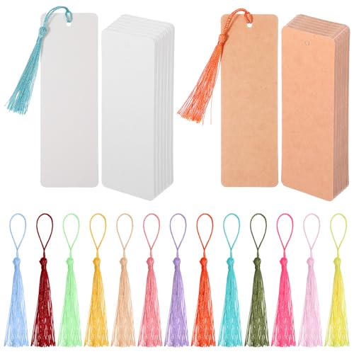 YUXIANLB 40 Stück Holz Lesezeichen Blank DIY hölzerne Lesezeichen Handwerk Papier Cardstock Sitzen DIY Lesezeichen mit Bunten Schnur String Lesezeichen Machen Kit für DIY Kunstprojekte Versorgung von YUXIANLB