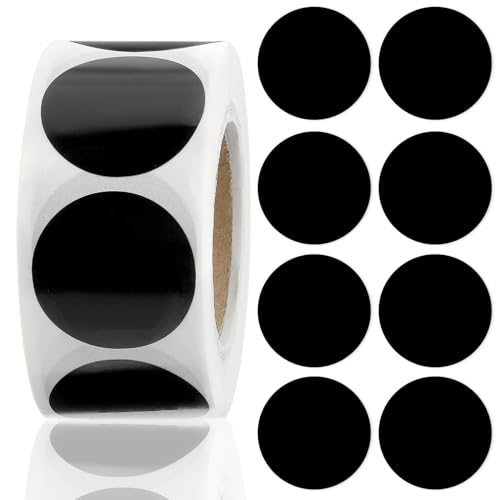 YUXIANLB 500 Stück 2,5 cm Schwarze Runde Codierungs Kreis Punkt Aufkleber Runde Aufkleber Etiketten Permanente Selbstklebende Aufkleber auf einer Rolle für Büro Klassenzimmer von YUXIANLB