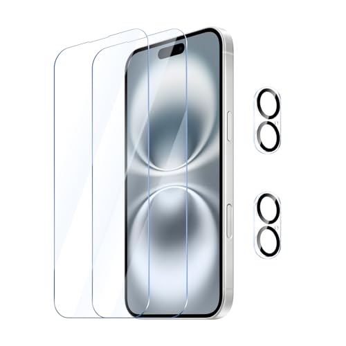 YUXINDZ 2 Stück Schutzfolie für iPhone 16 mit 2 Stück Kameraschutz, Displayschutz Kamera Schutz Folie 9H Härte Anti-Kratzer, Bläschenfrei, HD Klar von YUXINDZ