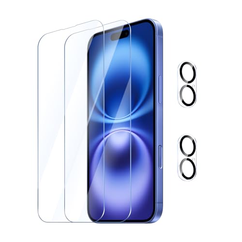 YUXINDZ 2 Stück Schutzfolie für iPhone 16 Plus mit 2 Stück Kameraschutz, Displayschutz Kamera Schutz Folie 9H Härte Anti-Kratzer, Bläschenfrei, HD Klar von YUXINDZ
