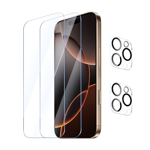 YUXINDZ 2 Stück Schutzfolie für iPhone 16 Pro mit 2 Stück Kameraschutz, Displayschutz Kamera Schutz Folie 9H Härte Anti-Kratzer, Bläschenfrei, HD Klar von YUXINDZ