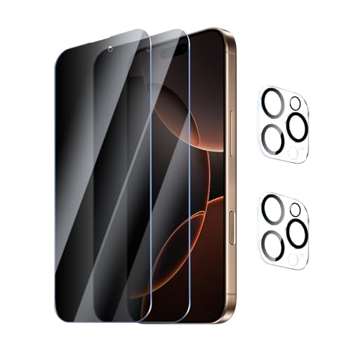 YUXINDZ 2 Stück Sichtschutz Schutzfolie für iPhone 16 Pro mit 2 Stück Kameraschutz, Anti-Spy Displayschutz Kamera Schutz Folie Blickschutzfolie, 9H Härte, Anti-Kratzer, Bläschenfrei von YUXINDZ