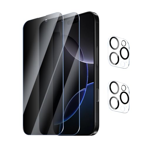 YUXINDZ 2 Stück Sichtschutz Schutzfolie für iPhone 16 Pro Max mit 2 Stück Kameraschutz, Anti-Spy Displayschutz Kamera Schutz Folie Blickschutzfolie, 9H Härte, Anti-Kratzer, Bläschenfrei von YUXINDZ