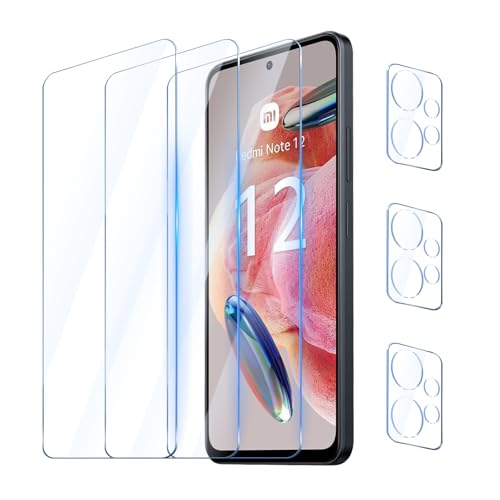 YUXINDZ 3 Stück Schutzfolie für Xiaomi Redmi Note 12 4G 6,67 Zoll mit 3 Stück Kameraschutz, Displayschutz Kamera Schutz Folie 9H Härte Anti-Kratzer, Bläschenfrei, HD Klar von YUXINDZ