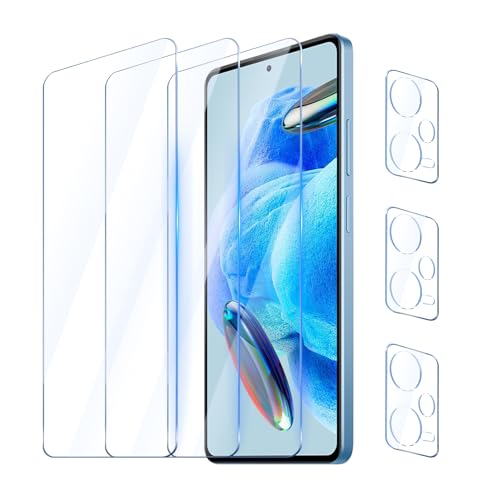 YUXINDZ 3 Stück Schutzfolie für Xiaomi Redmi Note 12 Pro 5G 6,67 Zoll mit 3 Stück Kameraschutz, Displayschutz Kamera Schutz Folie 9H Härte Anti-Kratzer, Bläschenfrei, HD Klar von YUXINDZ
