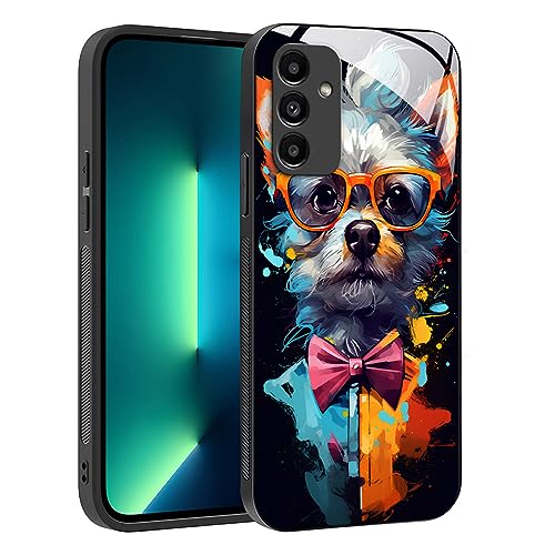 YUXING Hülle für Samsung Galaxy A54 5G - Abstraktes Geometrie Muster Design Handyhülle Dünn Kratzfest Glas Rückseite, rutschfest Stoßfeste Schutzhülle (Dog) von YUXING