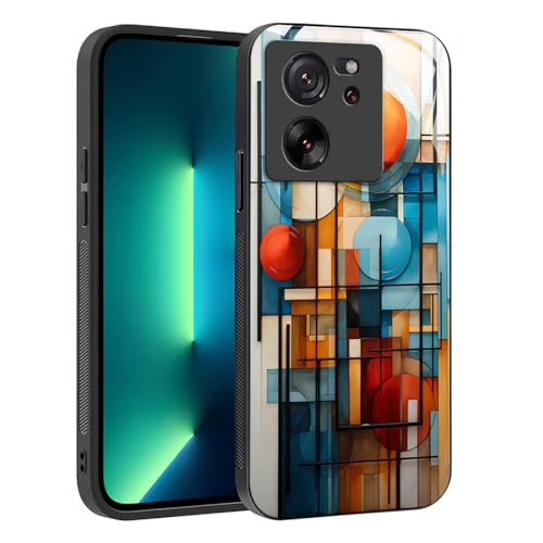 YUXING Hülle für Xiaomi 13T / Xiaomi 13T Pro - Abstraktes Geometrie Muster Design Handyhülle Dünn Kratzfest Glas Rückseite, rutschfest Stoßfeste Schutzhülle (Abstact Art,02) von YUXING