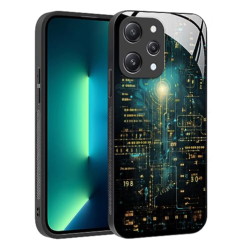 YUXING Hülle für Xiaomi Redmi 12 4G - Abstraktes Geometrie Muster Design Handyhülle Dünn Kratzfest Glas Rückseite, rutschfest Stoßfeste Schutzhülle (Cyberpunk) von YUXING