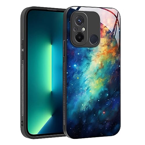 YUXING Hülle für Xiaomi Redmi 12C - Abstraktes Geometrie Muster Design Handyhülle Dünn Kratzfest Glas Rückseite, rutschfest Stoßfeste Schutzhülle (Starry Sky) von YUXING