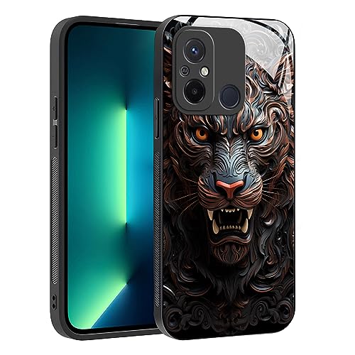 YUXING Hülle für Xiaomi Redmi 12C - Abstraktes Geometrie Muster Design Handyhülle Dünn Kratzfest Glas Rückseite, rutschfest Stoßfeste Schutzhülle (Tiger) von YUXING