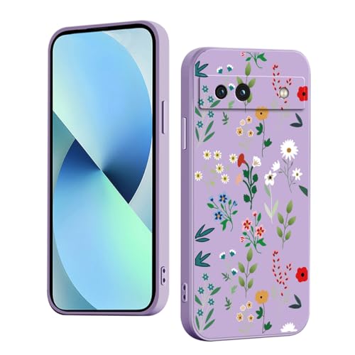 YUXING Silikon Hülle für Google Pixel 7a, Mode Muster Niedlich Handyhülle, Stoßfest, rutschfest, Langlebige, Ultra Dünn Schutzhülle (Floral,Purple) von YUXING