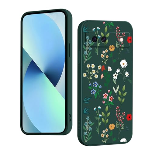 YUXING Silikon Hülle für Google Pixel 8a, Mode Muster Niedlich Handyhülle, Stoßfest, rutschfest, Langlebige, Ultra Dünn Schutzhülle (Floral,Green) von YUXING