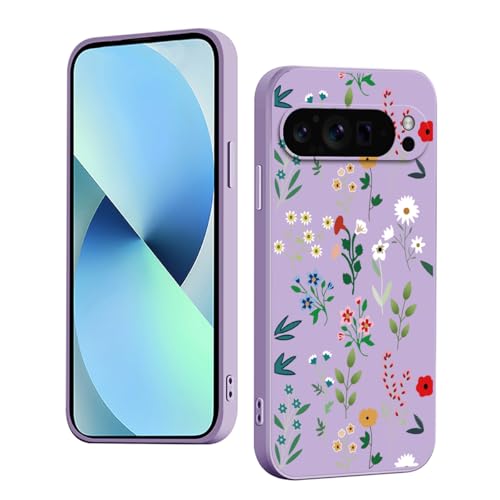 YUXING Silikon Hülle für Google Pixel 9 Pro, Mode Muster Niedlich Handyhülle, Stoßfest, rutschfest, Langlebige, Ultra Dünn Schutzhülle (Floral,Purple) von YUXING