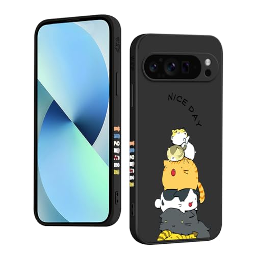 YUXING Silikon Hülle für Google Pixel 9 Pro XL, Mode Muster Niedlich Handyhülle, Stoßfest, rutschfest, Langlebige, Ultra Dünn Schutzhülle (Cat,Black) von YUXING