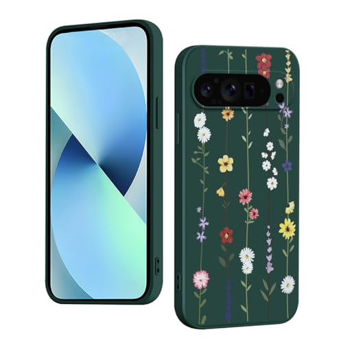 YUXING Silikon Hülle für Google Pixel 9 Pro XL, Mode Muster Niedlich Handyhülle, Stoßfest, rutschfest, Langlebige, Ultra Dünn Schutzhülle (Flower,Green) von YUXING