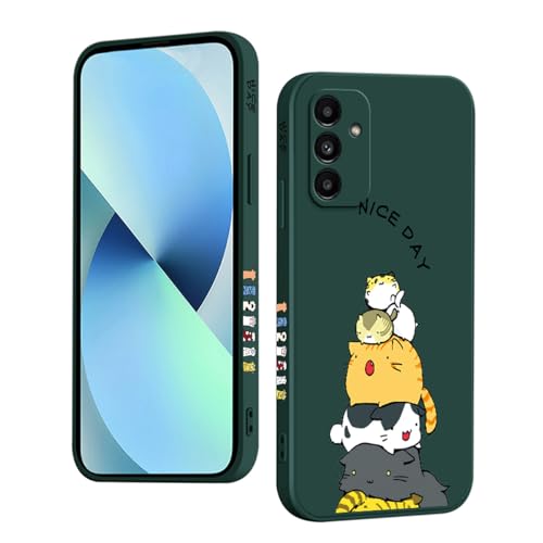 YUXING Silikon Hülle für Samsung Galaxy A14, Mode Muster Niedlich Handyhülle, Stoßfest, rutschfest, Langlebige, Ultra Dünn Schutzhülle (Cat,Green) von YUXING