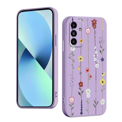 YUXING Silikon Hülle für Samsung Galaxy A14, Mode Muster Niedlich Handyhülle, Stoßfest, rutschfest, Langlebige, Ultra Dünn Schutzhülle (Flower,Purple) von YUXING