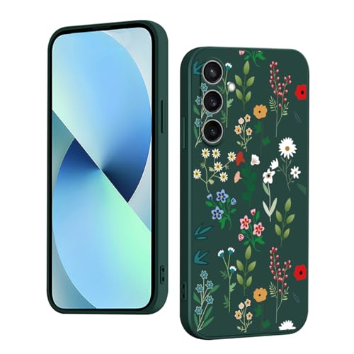 YUXING Silikon Hülle für Samsung Galaxy S24 FE 5G, Mode Muster Niedlich Handyhülle, Stoßfest, rutschfest, Langlebige, Ultra Dünn Schutzhülle (Floral,Green) von YUXING