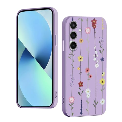 YUXING Silikon Hülle für Samsung Galaxy S24 FE 5G, Mode Muster Niedlich Handyhülle, Stoßfest, rutschfest, Langlebige, Ultra Dünn Schutzhülle (Flower,Purple) von YUXING