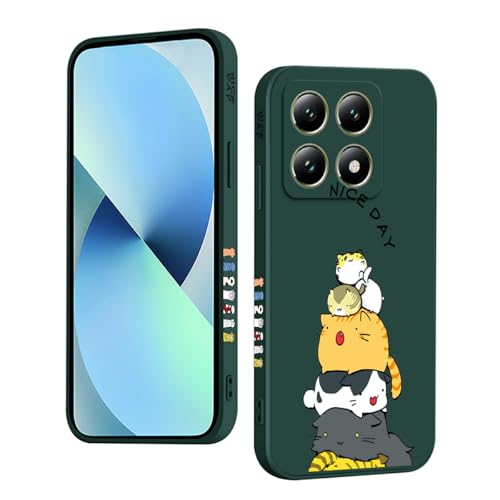 YUXING Silikon Hülle für Xiaomi 14T 5G, Mode Muster Niedlich Handyhülle, Stoßfest, rutschfest, Langlebige, Ultra Dünn Schutzhülle (Cat,Green) von YUXING