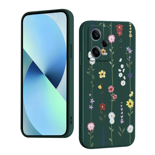 YUXING Silikon Hülle für Xiaomi Redmi Note 12 Pro 5G, Mode Muster Niedlich Handyhülle, Stoßfest, rutschfest, Langlebige, Ultra Dünn Schutzhülle (Flower,Green) von YUXING
