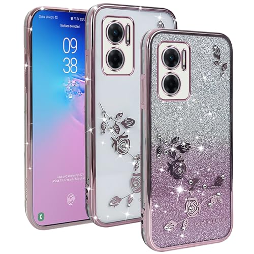 YUXING Transparente Glitzer Hülle für Xiaomi Redmi 10 5G, Mädchen Frau Schlanke Flora Muster Bling HandyHülle, TPU Brillant Schutzhülle (Gold) von YUXING