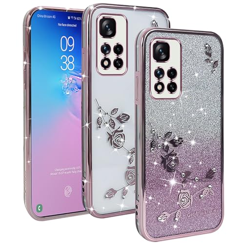 YUXING Transparente Glitzer Hülle für Xiaomi Redmi Note 12 Pro 4G / Note 11 Pro 4G 5G, Mädchen Frau Schlanke Flora Muster Bling HandyHülle, TPU Brillant Schutzhülle (Gold) von YUXING