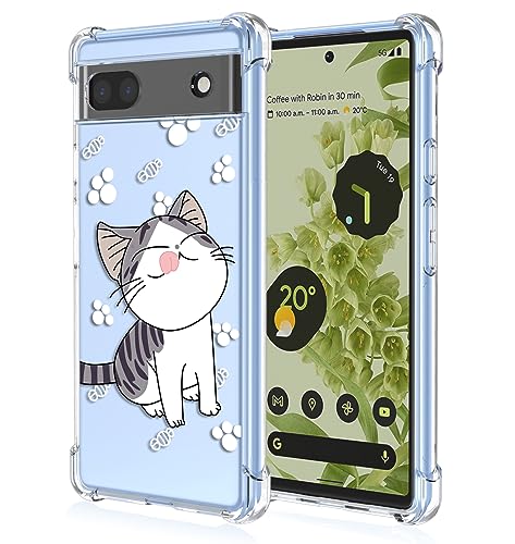 YUXING Transparente Hülle für Google Pixel 6a - Cute Cool Muster Design Dünn Schutzhülle Weiche Clear TPU Stoßfester Bumper HandyHülle (Cat) von YUXING