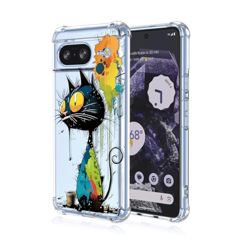 YUXING Transparente Hülle für Google Pixel 8 - Cute Cool Muster Design Dünn Schutzhülle Weiche Clear TPU Stoßfester Bumper HandyHülle (Black Cat) von YUXING