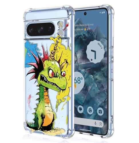 YUXING Transparente Hülle für Google Pixel 8 Pro - Cute Cool Muster Design Dünn Schutzhülle Weiche Clear TPU Stoßfester Bumper HandyHülle (Dinosaur) von YUXING