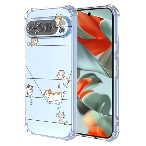 YUXING Transparente Hülle für Google Pixel 9 Pro XL - Cute Cool Muster Design Dünn Schutzhülle Weiche Clear TPU Stoßfester Bumper HandyHülle (Kitten) von YUXING