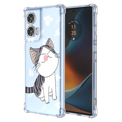 YUXING Transparente Hülle für Motorola Edge 50 Fusion - Cute Cool Muster Design Dünn Schutzhülle Weiche Clear TPU Stoßfester Bumper HandyHülle (Cat) von YUXING