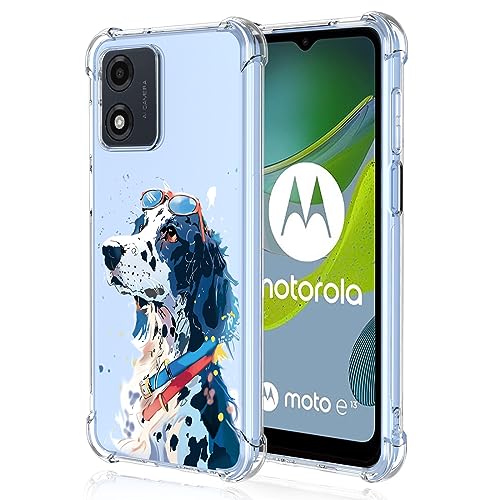 YUXING Transparente Hülle für Motorola Moto E13 - Cute Cool Muster Design Dünn Schutzhülle Weiche Clear TPU Stoßfester Bumper HandyHülle (White Dog) von YUXING
