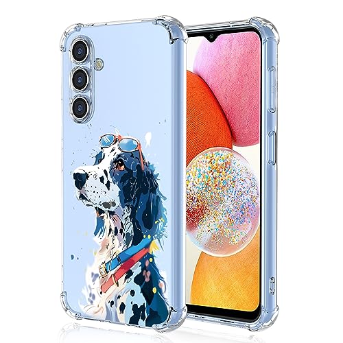 YUXING Transparente Hülle für Samsung Galaxy A14 4G/5G - Cute Cool Muster Design Dünn Schutzhülle Weiche Clear TPU Stoßfester Bumper HandyHülle (White Dog) von YUXING