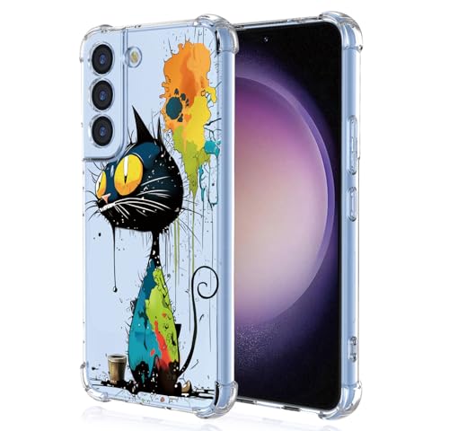 YUXING Transparente Hülle für Samsung Galaxy S24 5G - Cute Cool Muster Design Dünn Schutzhülle Weiche Clear TPU Stoßfester Bumper HandyHülle (Black Cat) von YUXING
