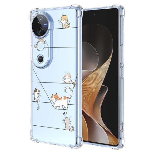 YUXING Transparente Hülle für Vivo V40 5G - Cute Cool Muster Design Dünn Schutzhülle Weiche Clear TPU Stoßfester Bumper HandyHülle (Kitten) von YUXING