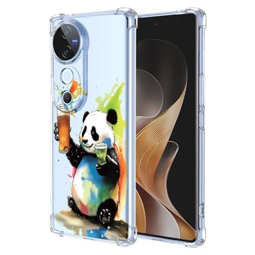 YUXING Transparente Hülle für Vivo V40 5G - Cute Cool Muster Design Dünn Schutzhülle Weiche Clear TPU Stoßfester Bumper HandyHülle (Panda) von YUXING