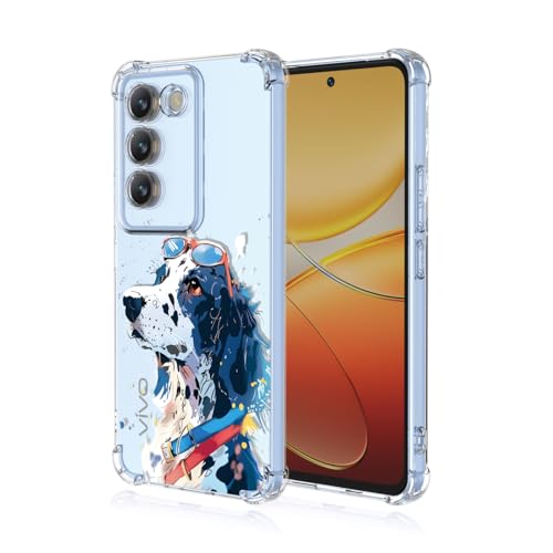 YUXING Transparente Hülle für Vivo V40 SE - Cute Cool Muster Design Dünn Schutzhülle Weiche Clear TPU Stoßfester Bumper HandyHülle (White Dog) von YUXING