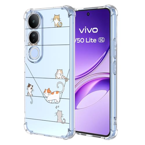YUXING Transparente Hülle für Vivo V50 Lite 5G/4G - Cute Cool Muster Design Dünn Schutzhülle Weiche Clear TPU Stoßfester Bumper HandyHülle (Kitten) von YUXING