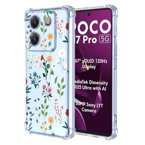 YUXING Transparente Hülle für Xiaomi Poco M7 Pro 5G - Cute Cool Muster Design Dünn Schutzhülle Weiche Clear TPU Stoßfester Bumper HandyHülle (Flower Art) von YUXING