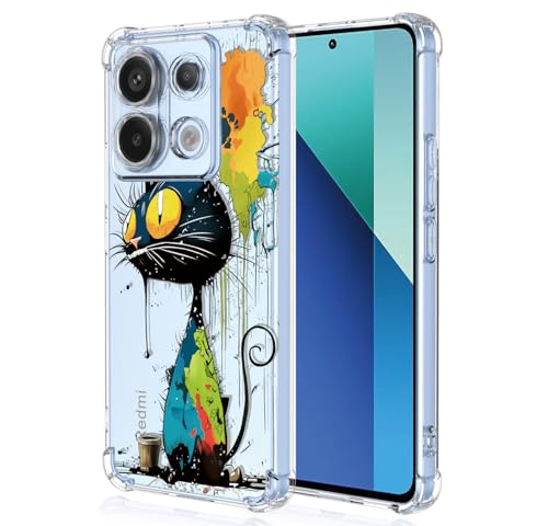 YUXING Transparente Hülle für Xiaomi Redmi Note 13 5G - Cute Cool Muster Design Dünn Schutzhülle Weiche Clear TPU Stoßfester Bumper HandyHülle (Black Cat) von YUXING