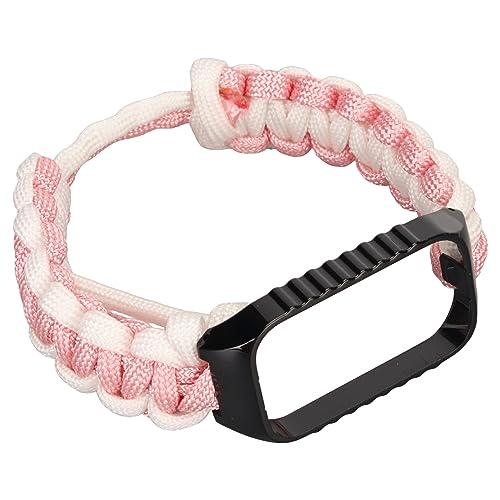 YUYTE 2-in-1-Paracord-Uhrenarmband-Schutzhülle für Redmi Band 2 Smartwatch – Verstellbar, Leicht, Mehrfarbig, mit Einfacher Installation (Rosa Weiß) von YUYTE