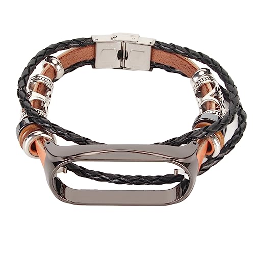 YUYTE Lederarmband für 7-Armband, Metallschnalle, Ethnisches S-e-Retro-Smartwatch-Ersatzband für Mi Band 7 (Braun und Schwarz) von YUYTE